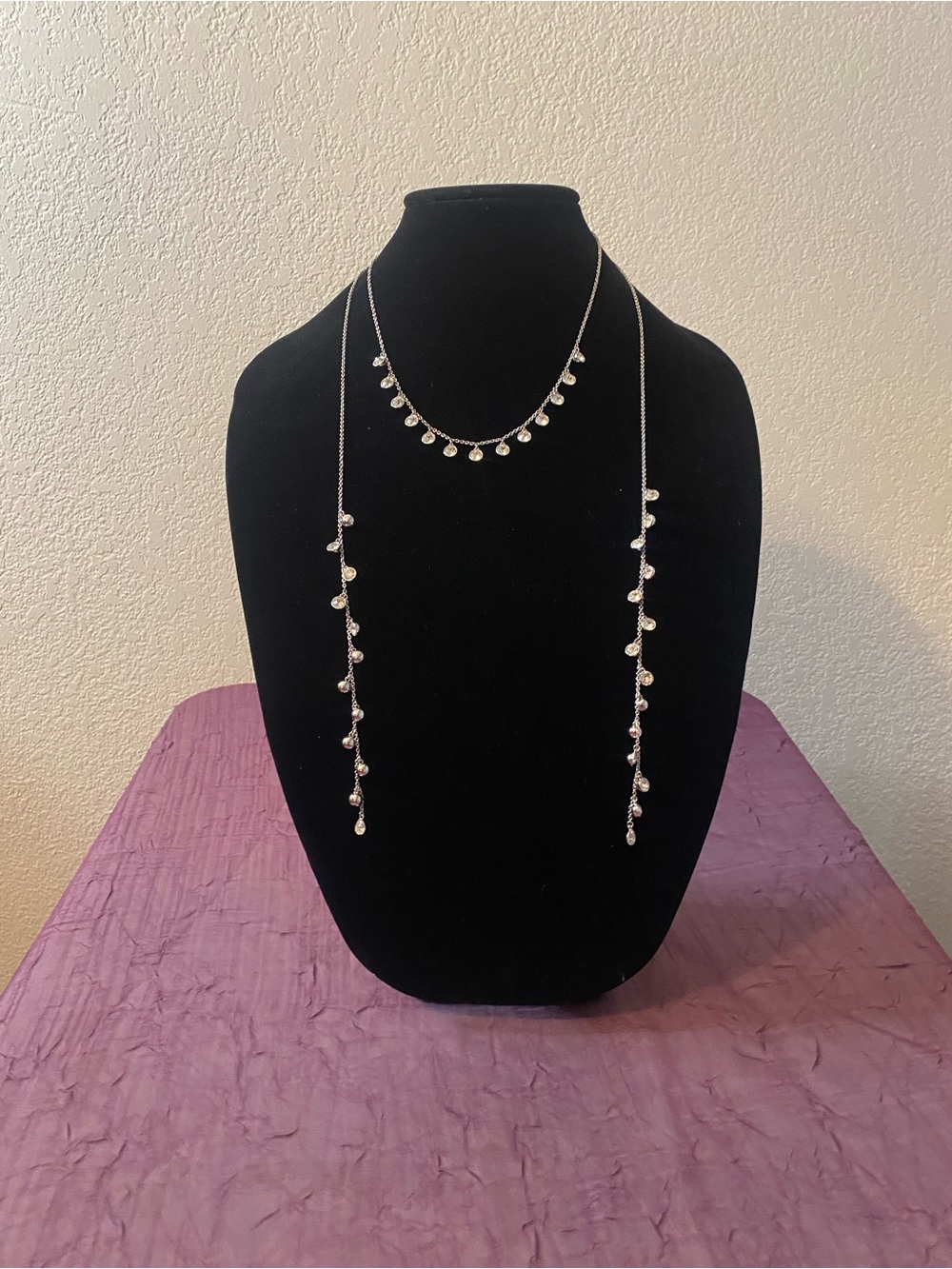 Touchstone Crystal Silver Multi-Drop Layered Necklace